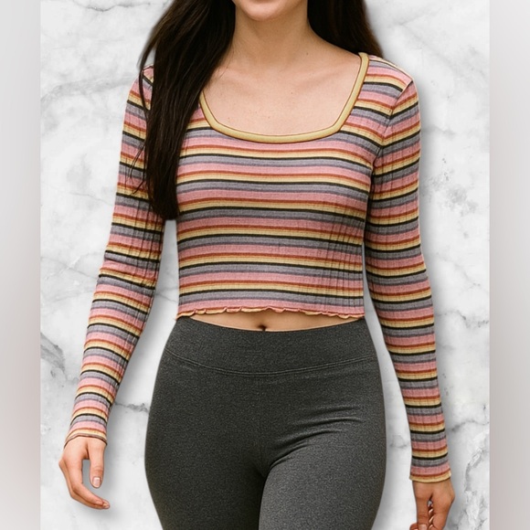 SO Tops - NWOT SO Kohls Striped Ruffle Hem Knit Cropped Top Colorful Size Large